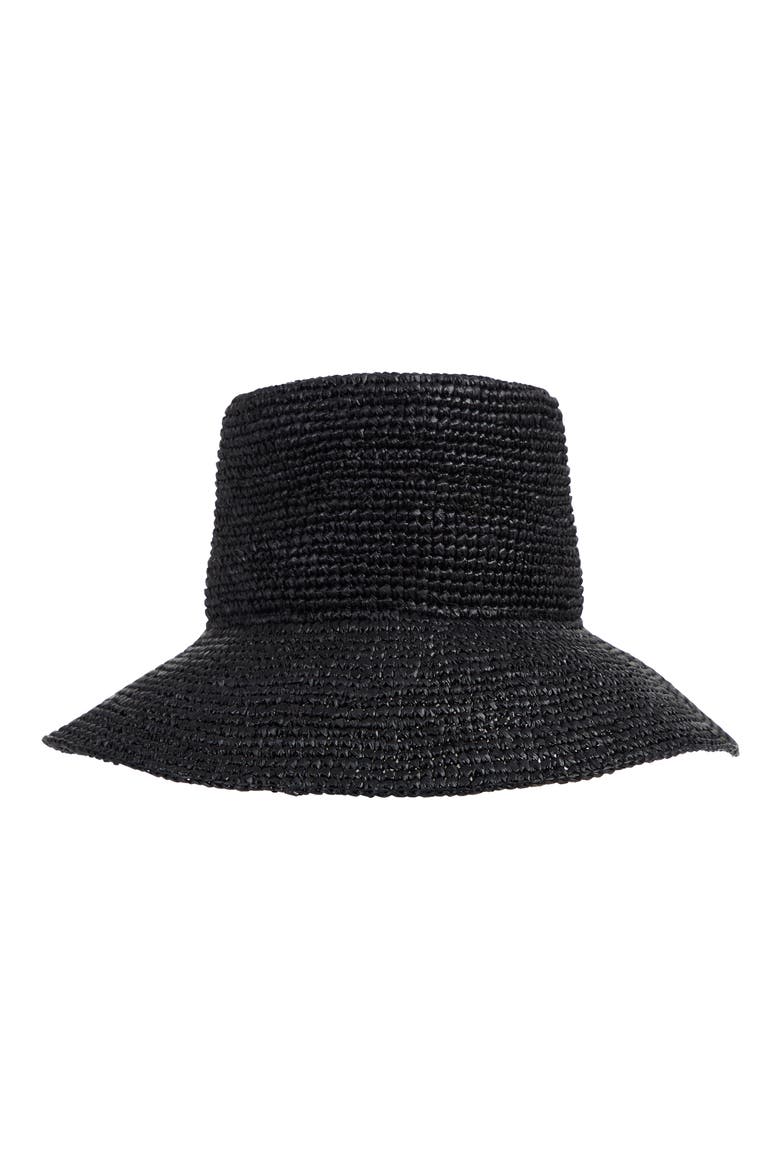 Crochet Bucket Straw Sun Hat, Main, color, BLACK