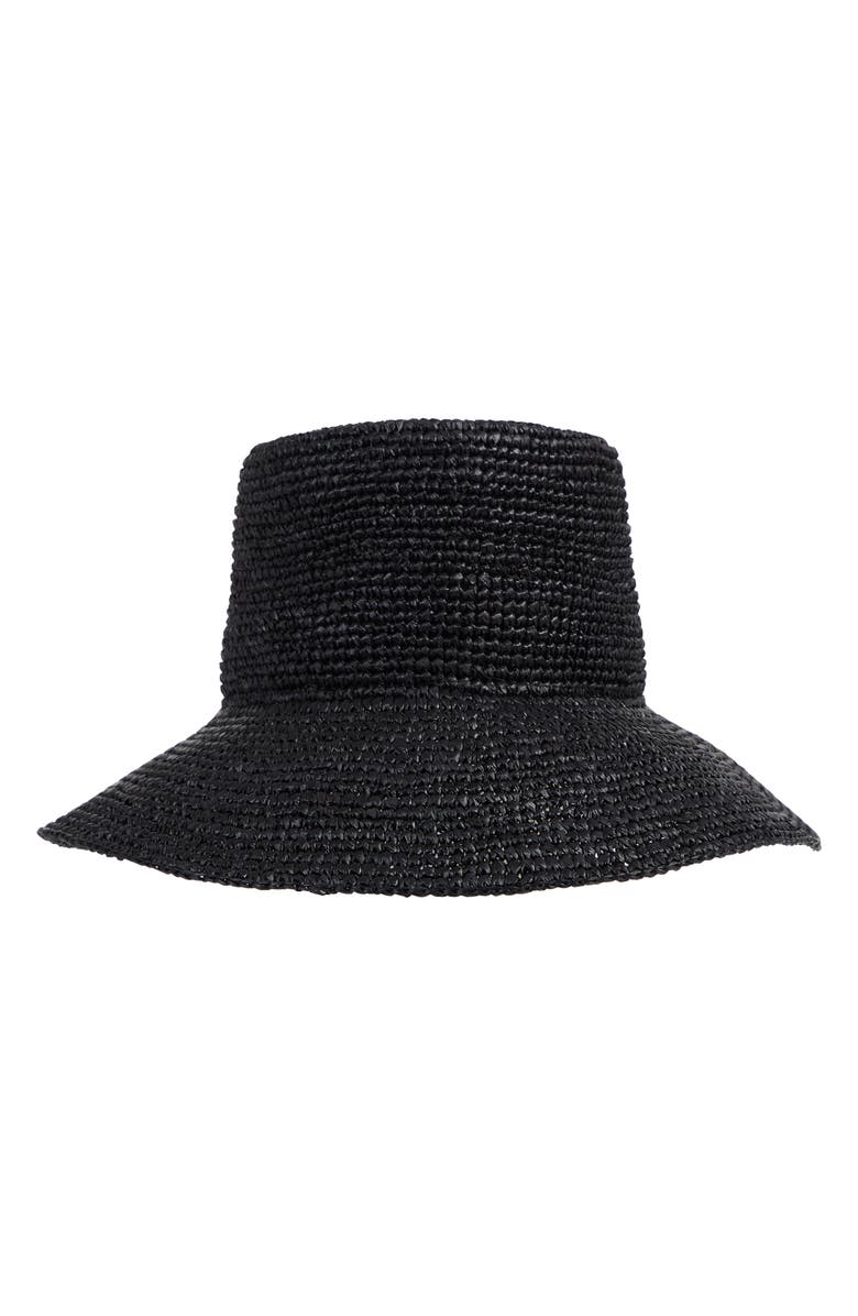 Bruno Magli Crochet Bucket Straw Sun Hat, Main, color, Black