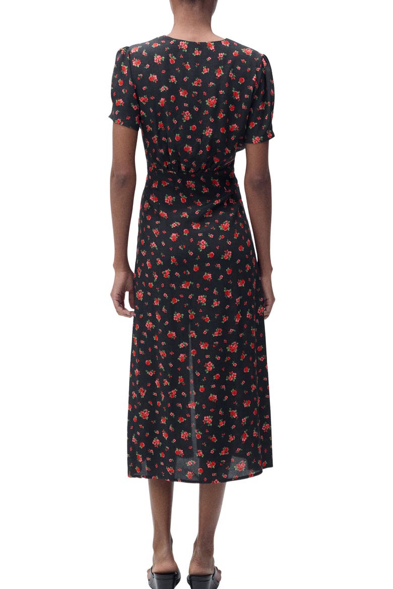 Floral Print Midi Dress, Alternate, color, BLACK