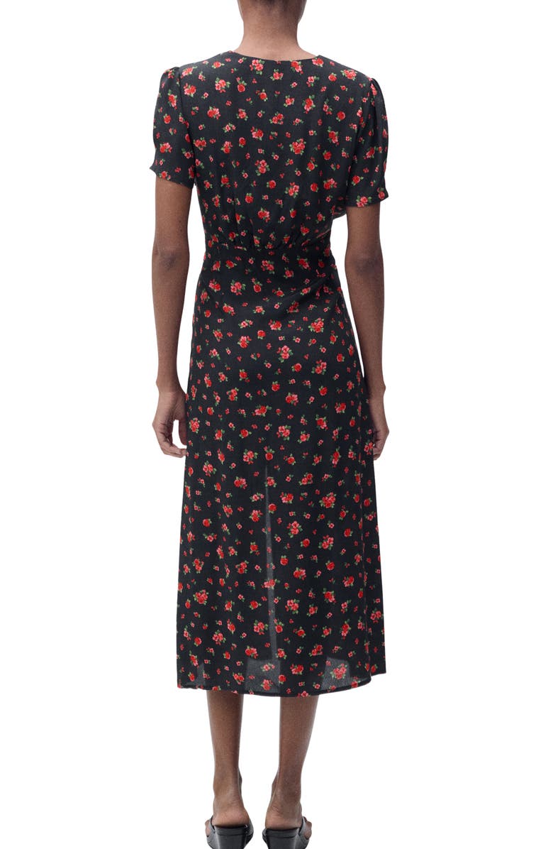 MANGO Floral Print Midi Dress, Alternate, color, Black