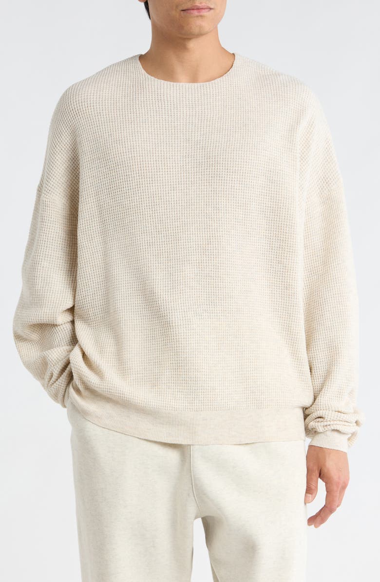Fear of God Essentials '90s Waffle Knit Sweater, Main, color, Oatmeal Heather/ Black