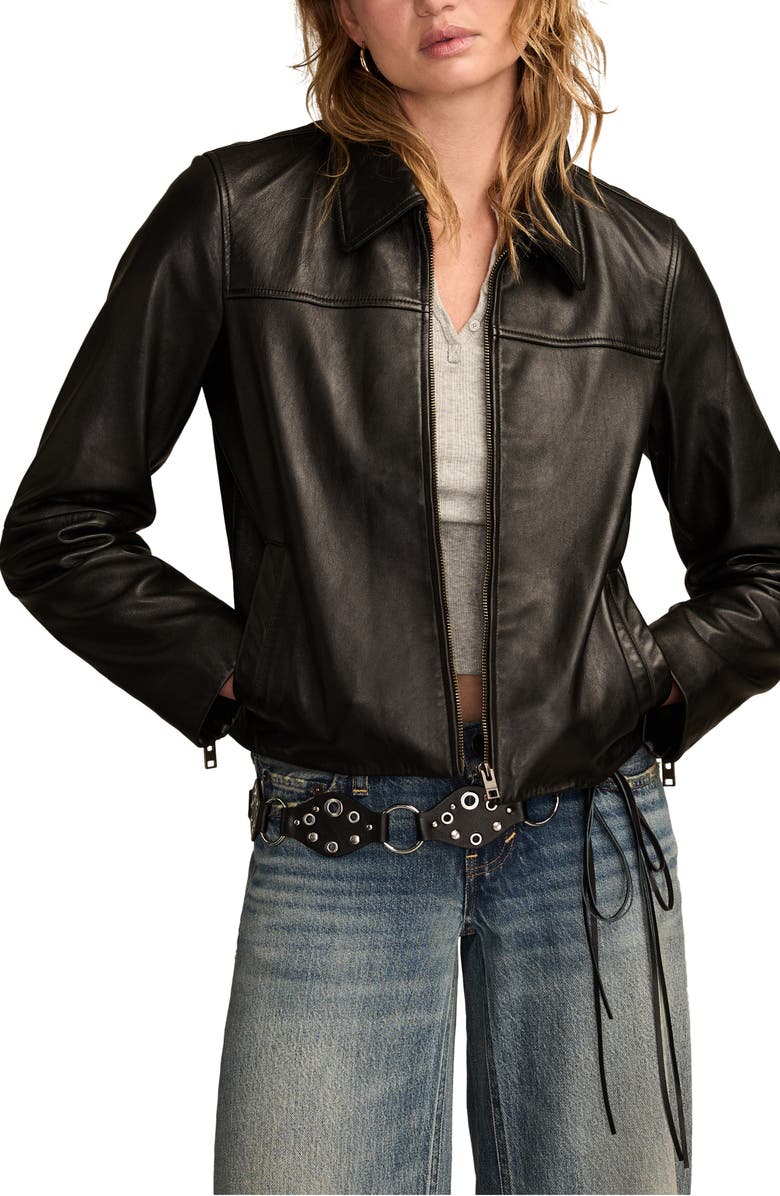 Lucky Brand Zip Crop Leather Jacket, Main, color, Black
