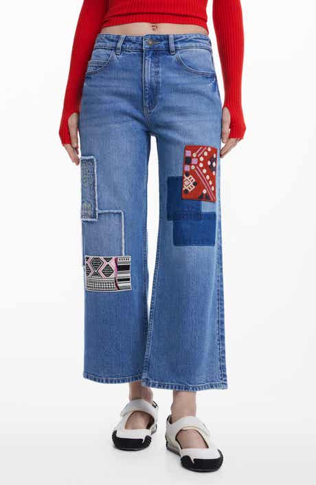 Desigual Embroidered Patch Crop Straight Leg Jeans