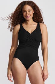 Lands' End SlenderSuit Wrap One Piece Swimsuit