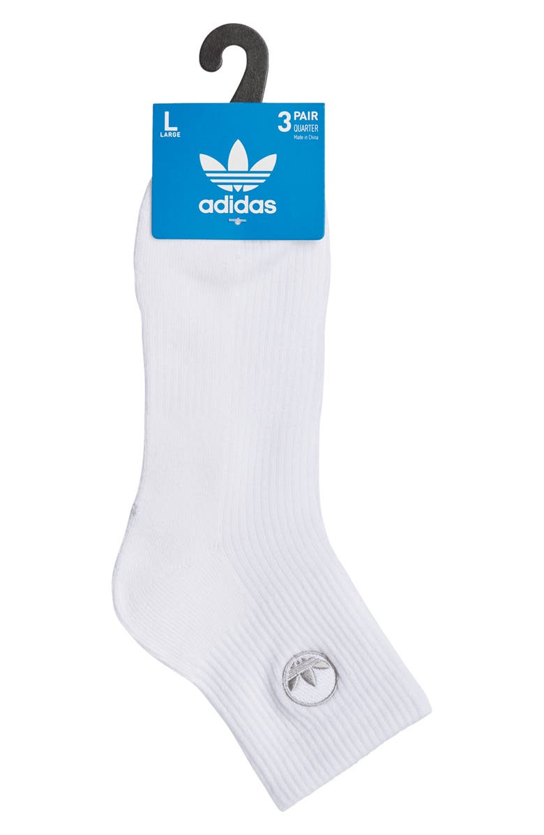 adidas Gender Inclusive Assorted 3-Pack Quarter Socks, Alternate, color, White/ Clear Grey/ Black