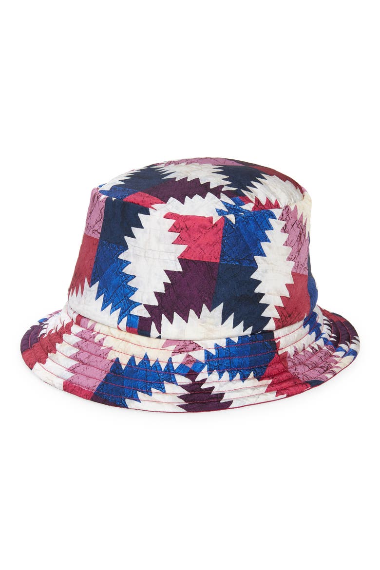 Haley Patchwork Reversible Bucket Hat, Main, color, PINK