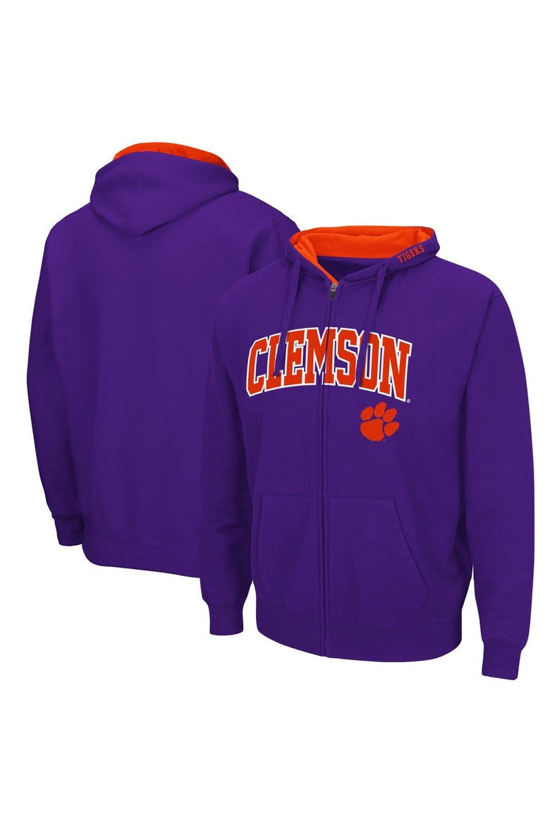 Men's Colosseum Purple Clemson Tigers Arch & Logo 3.0 Full-Zip Hoodie, Main, color, Purple