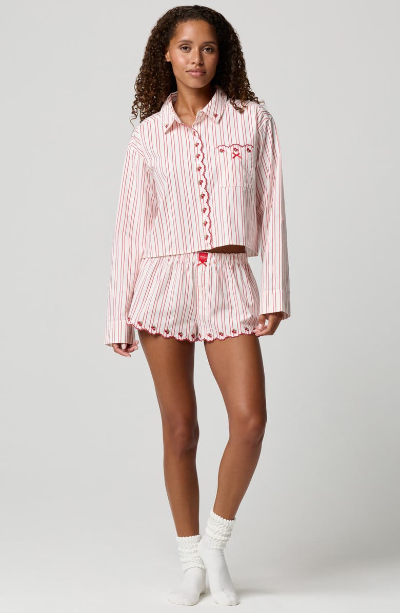 Florence by Mills Cherry Stripe Crop Button-Up Shirt, Alternate, color, Cherry Scallop