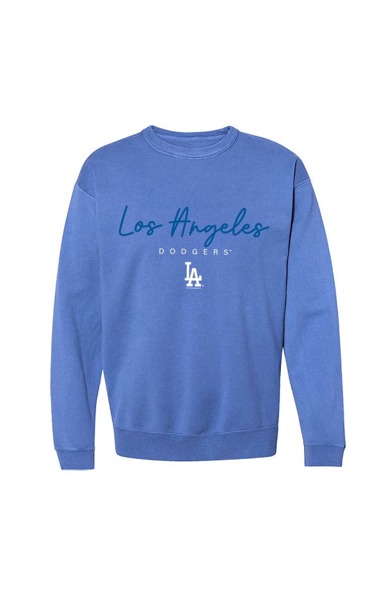 Women's Soft as a Grape  Light Blue Los Angeles Dodgers Pigment Dye Crewneck Sweatshirt, Main, color, Light Blue