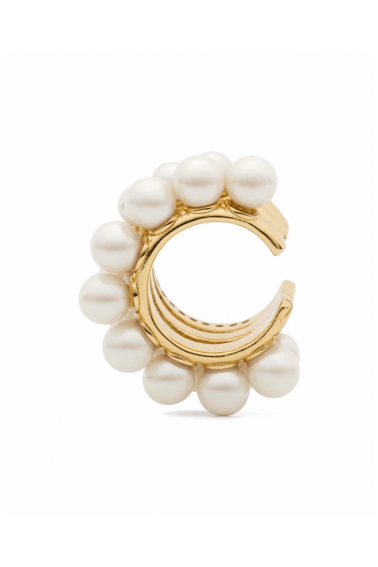 faux pearl ear cuff, Alternate, color, CREAM/ GOLD
