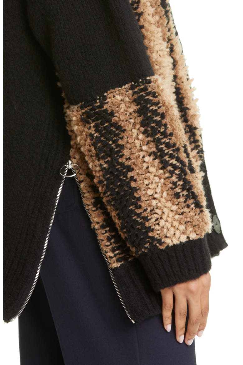 Fur Free Bouclé Panel Wool Blend Cardigan, Alternate, color, BLACK MULTICOLOR