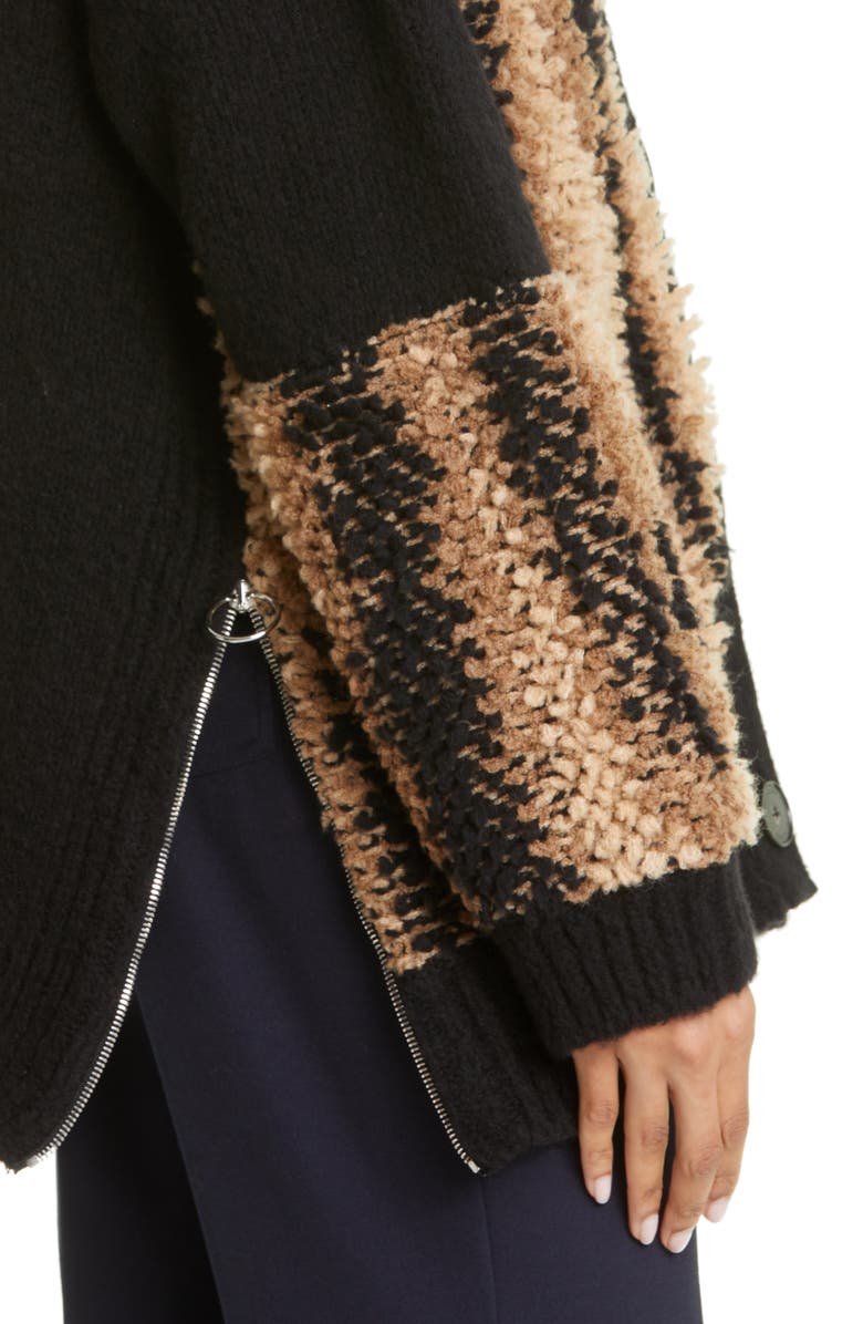 Stella McCartney Fur Free Bouclé Panel Wool Blend Cardigan, Alternate, color, 