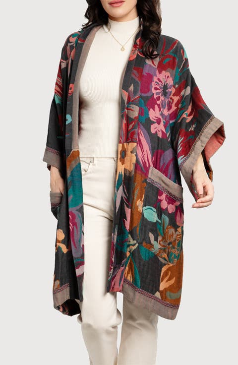 Keisha Long Floral Pattern Duster Jacket