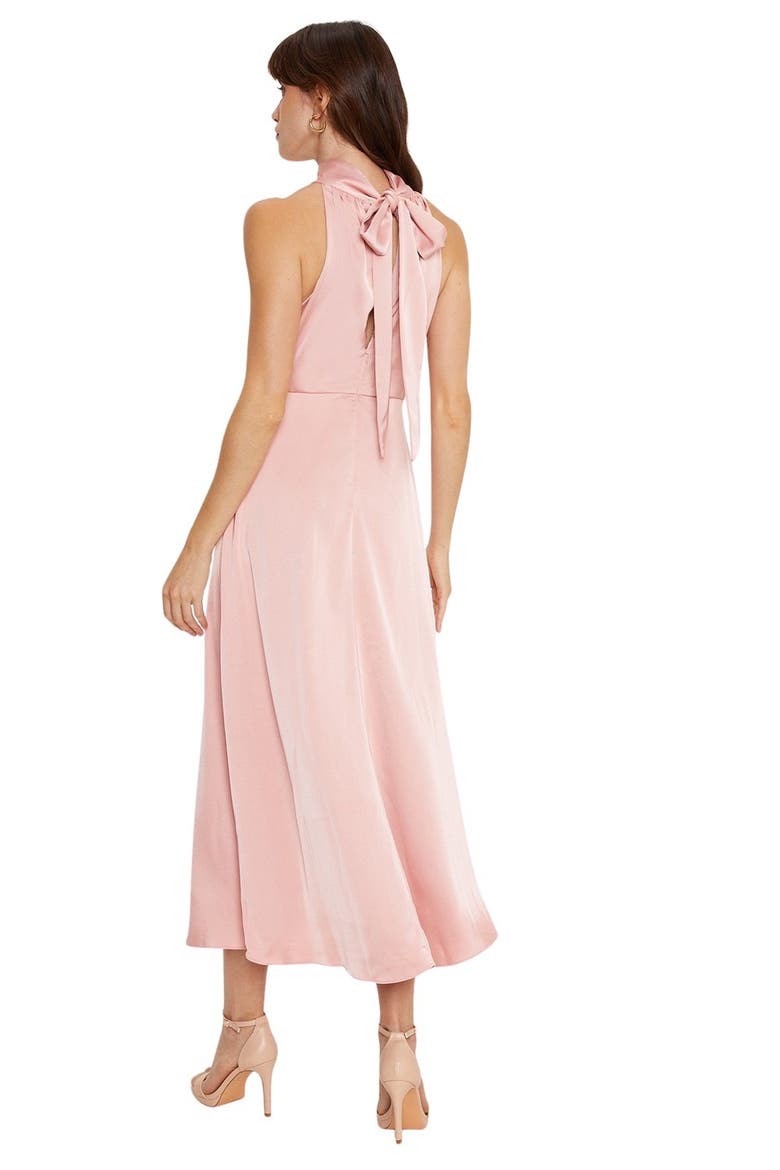 Satin Halter Neck Midi Bridesmaid Dress, Alternate, color, Blush