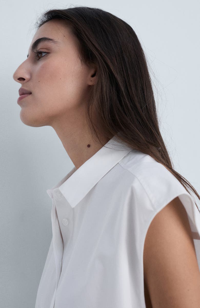 MANGO Relaxed Fit Cap Sleeve Poplin Button-Up Shirt, Alternate, color, 