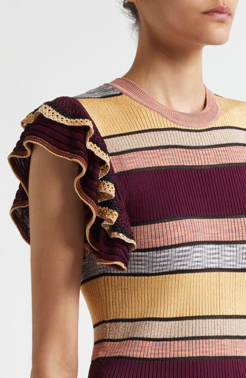 Ulla Johnson Cecile Striped Ruffle Rib Knit Top In Sundown