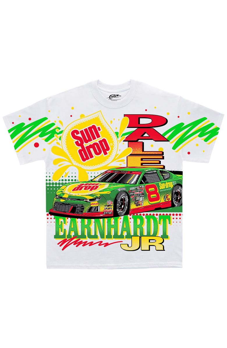 JR MOTORSPORTS OFFICIAL TEAM APPAREL Men
s JR Motorsports Official Team Apparel White Dale Earnhardt Jr. Sun Drop Total Print T-Shirt, Alternate, color, White