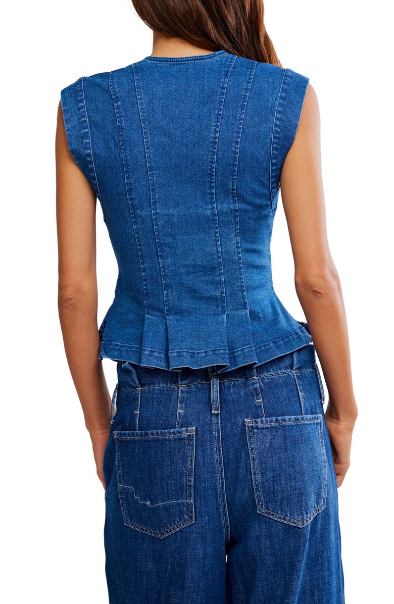 Free People Dylan Denim Waistcoat Top, Alternate, color, Medium Blue