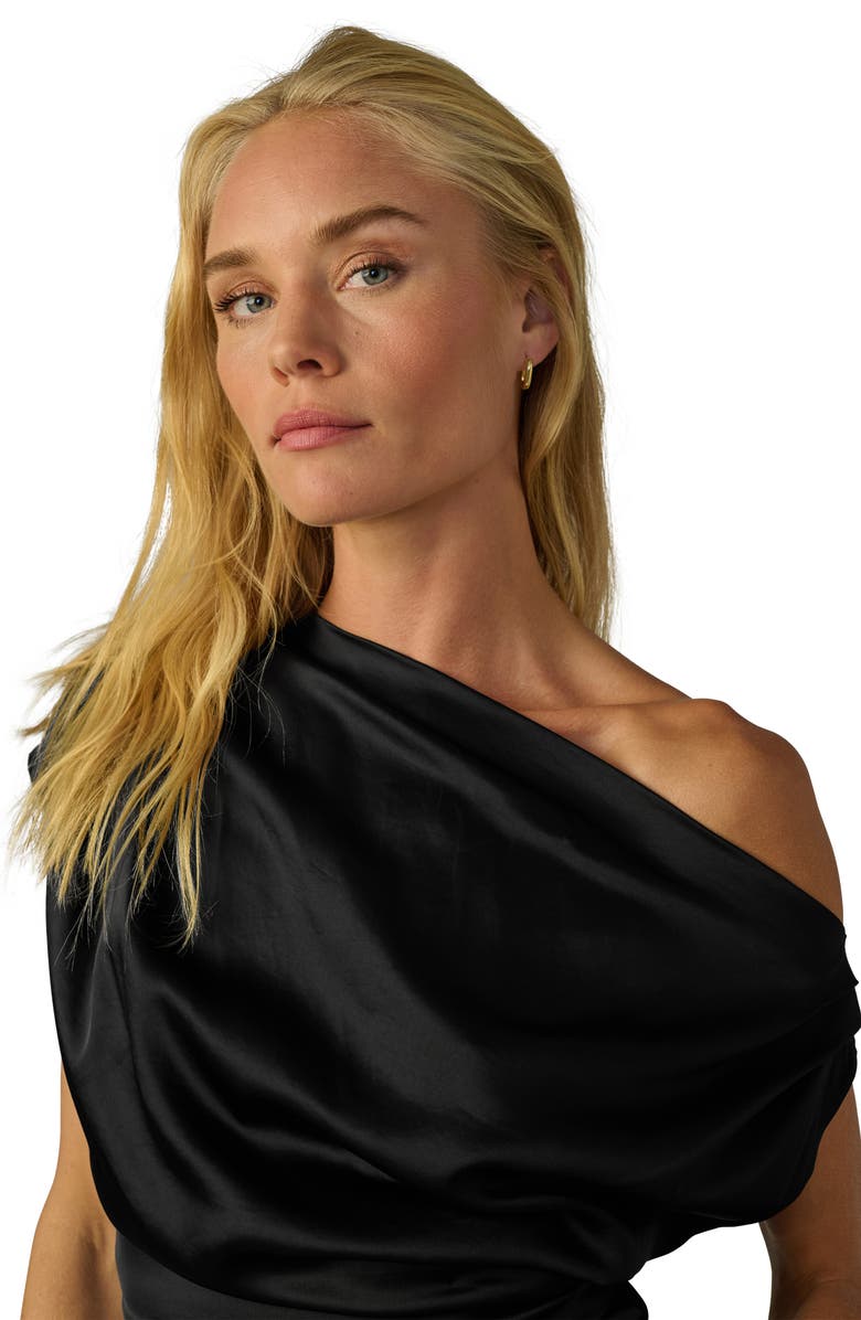 Joe's Jeans The Isla Drape One-Shoulder Satin Top, Alternate, color, Black