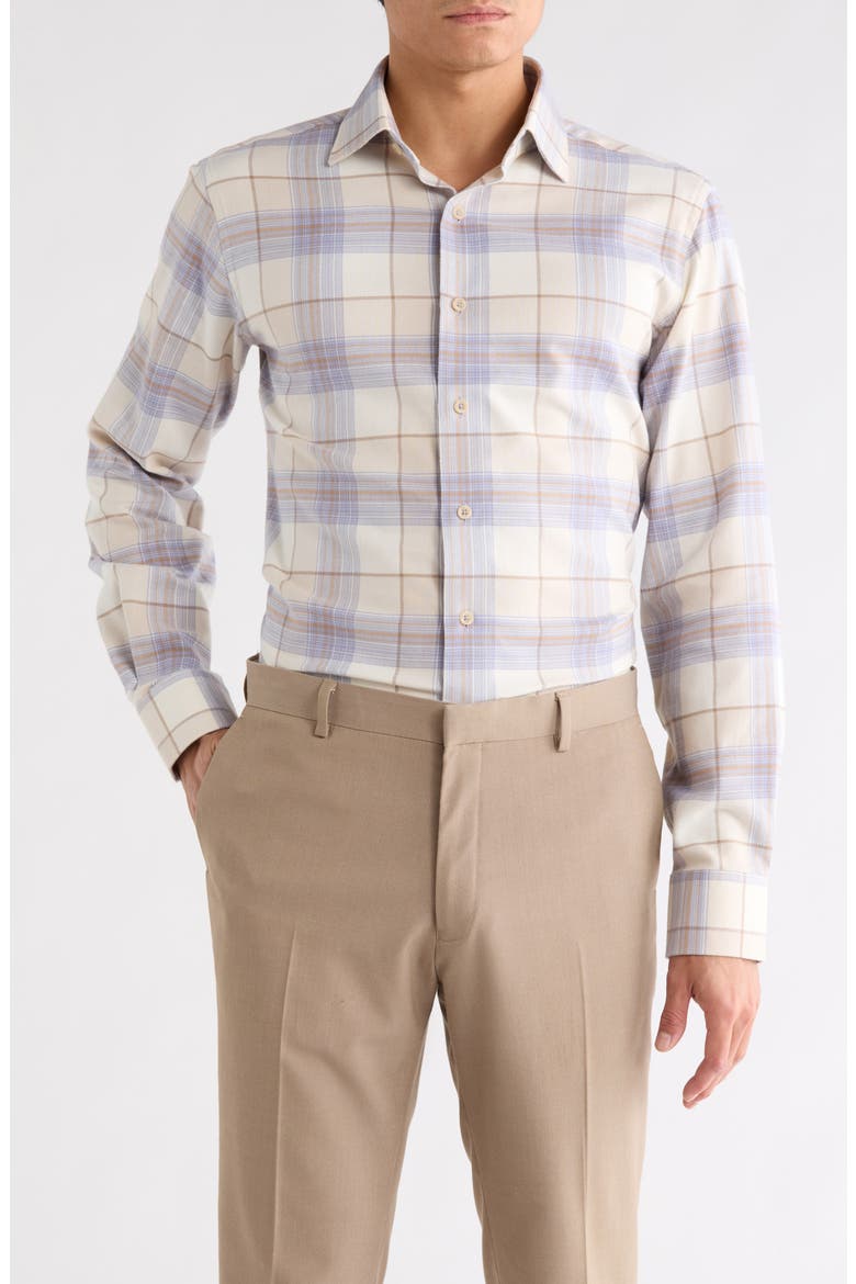 Trim Fit Plaid Cotton Dress Shirt, Main, color, DRIFTWOOD