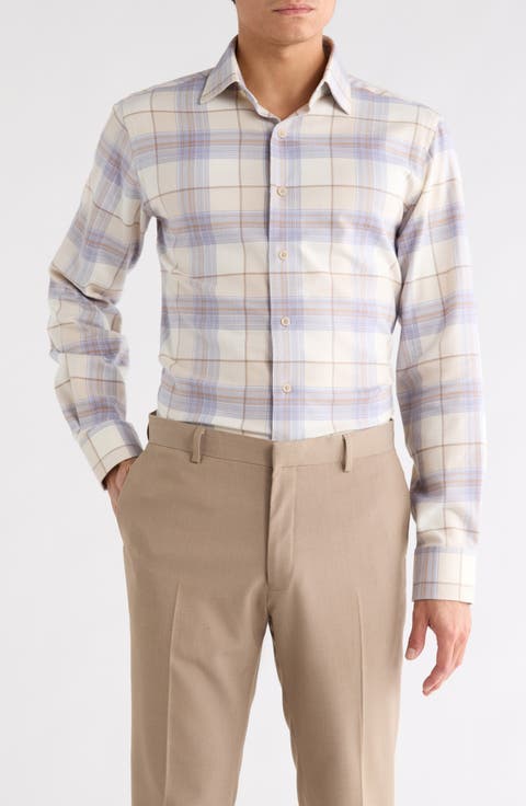 Trim Fit Plaid Cotton Dress Shirt