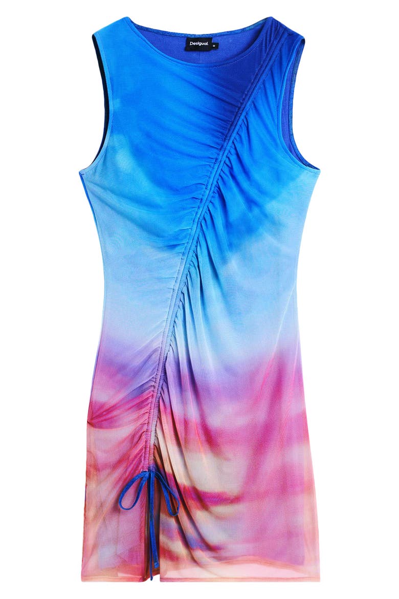 Print Ruched Sleeveless Minidress, Alternate, color, BLUE