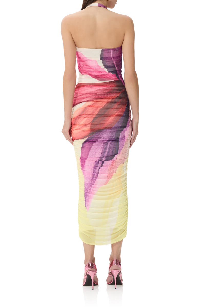 AFRM Indina Ruched Mesh Body-Con Maxi Dress, Alternate, color, Lemon Lotus