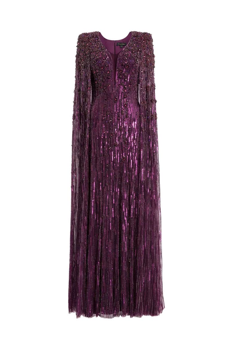 Sweet Silva Beaded Cape Maxi Dress, Main, color, Purple Muscadine