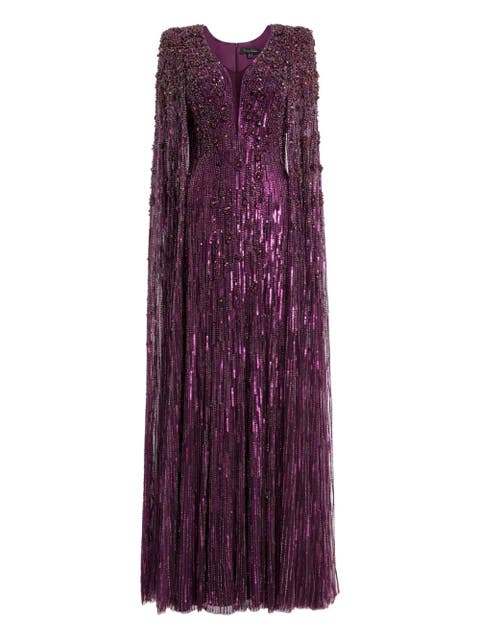 Sweet Silva Beaded Cape Maxi Dress