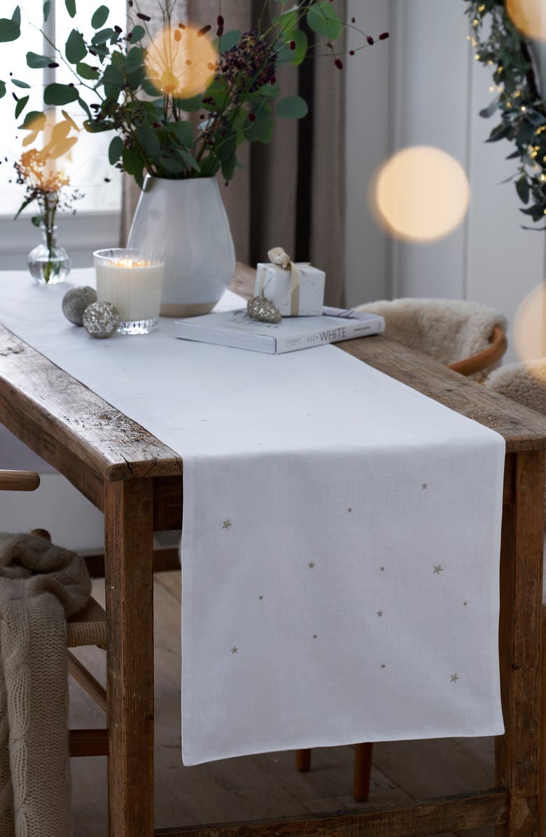 The White Company Star Embroidered Linen & Cotton Table Runner, Alternate, color, 