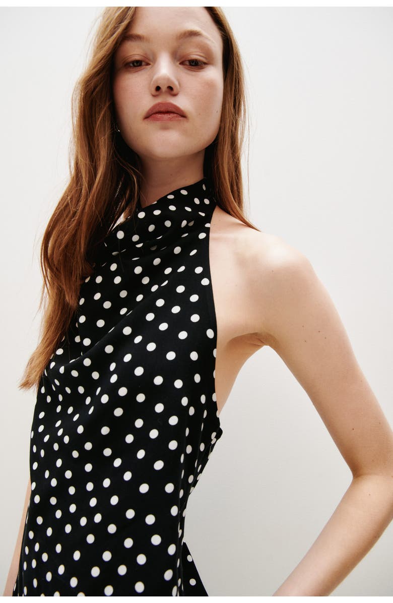 H&M Viscose Halterneck Top, Alternate, color, Black/Polka Dot