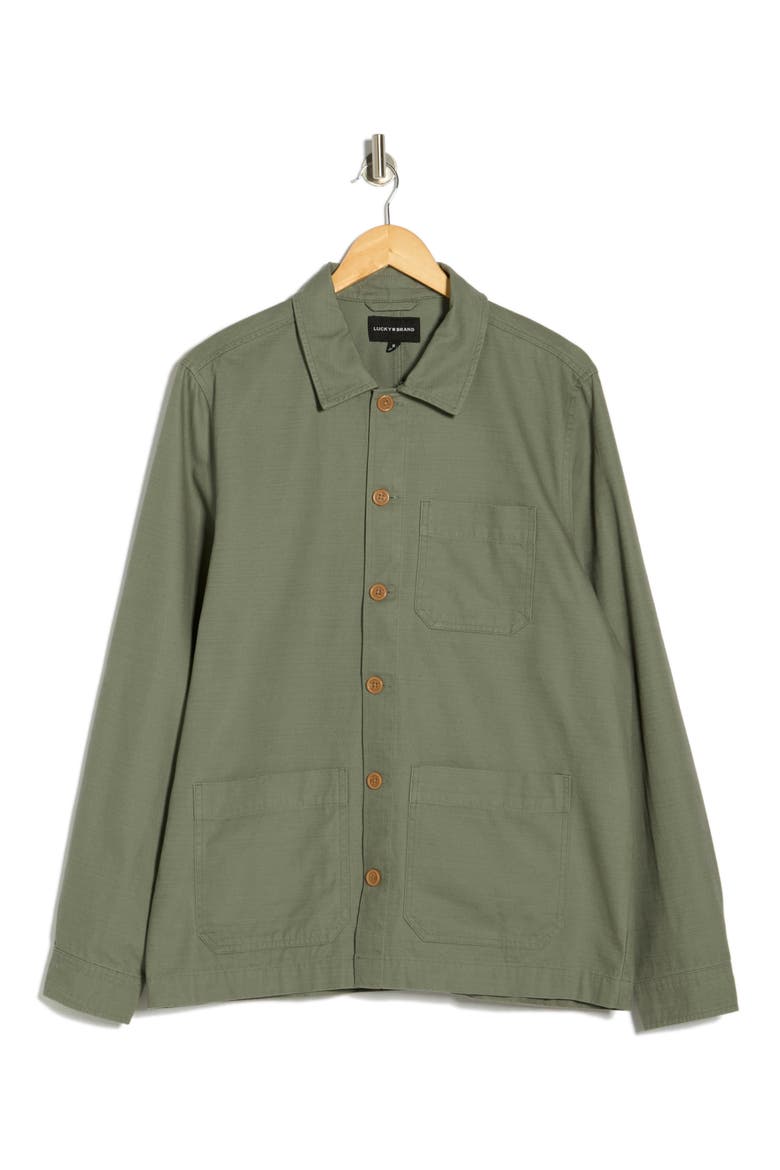 Slubbed Cotton Twill Chore Coat, Alternate, color, SMOKEY OLIVE