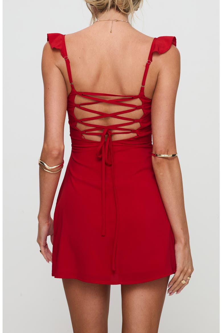Landon Lace-Up Minidress, Alternate, color, RED