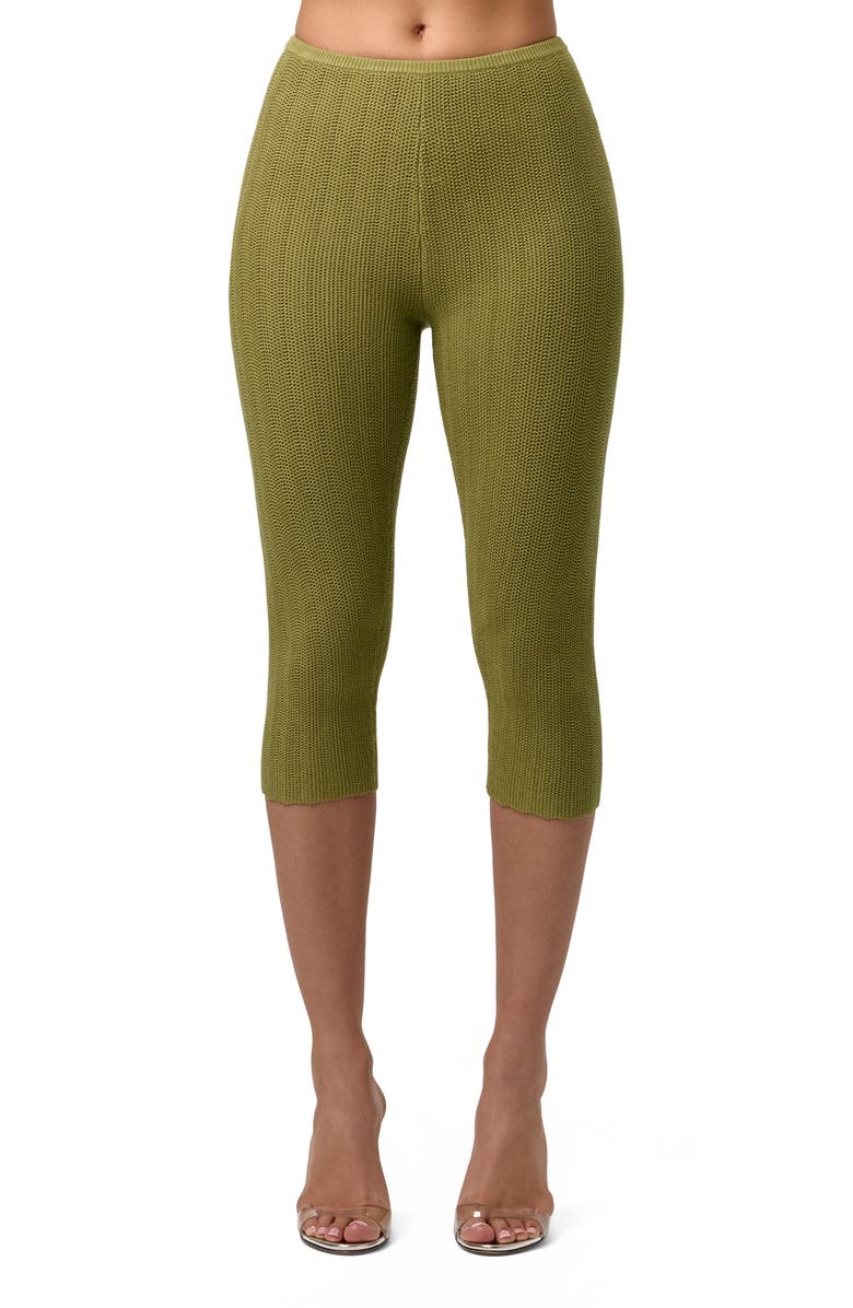 Naked Wardrobe Scallop Knit Capri Leggings, Main, color, Sage