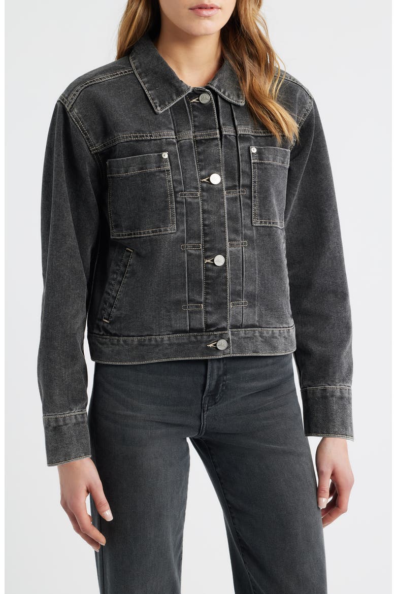 Pleated Denim Jacket, Alternate, color, BLACK