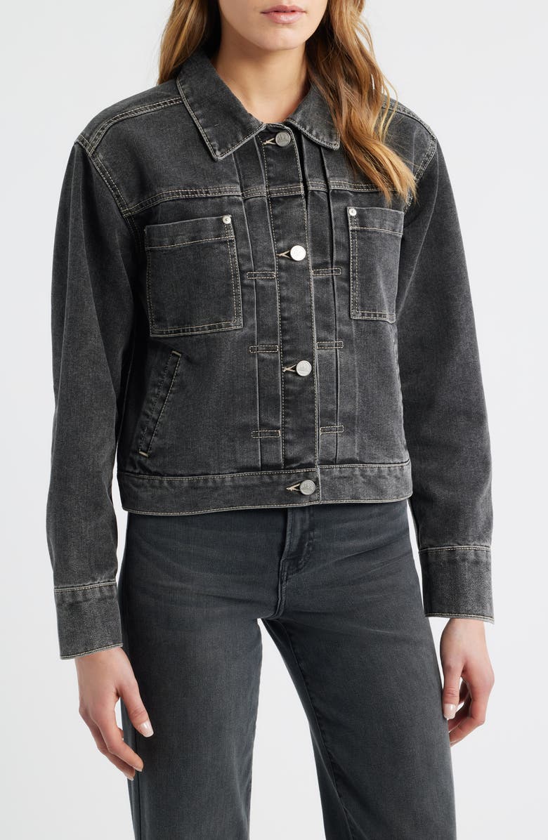 CITY BLUES Pleated Denim Jacket, Alternate, color, Black