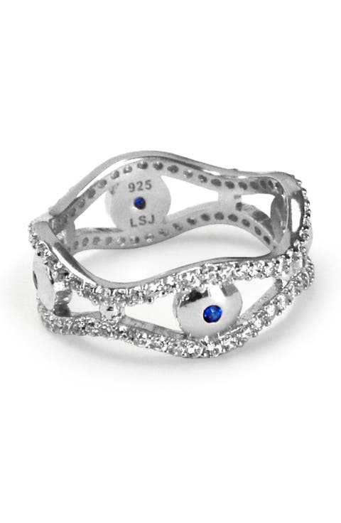 Sterling Silver CZ Evil Eye Eternity Ring - Size 7
