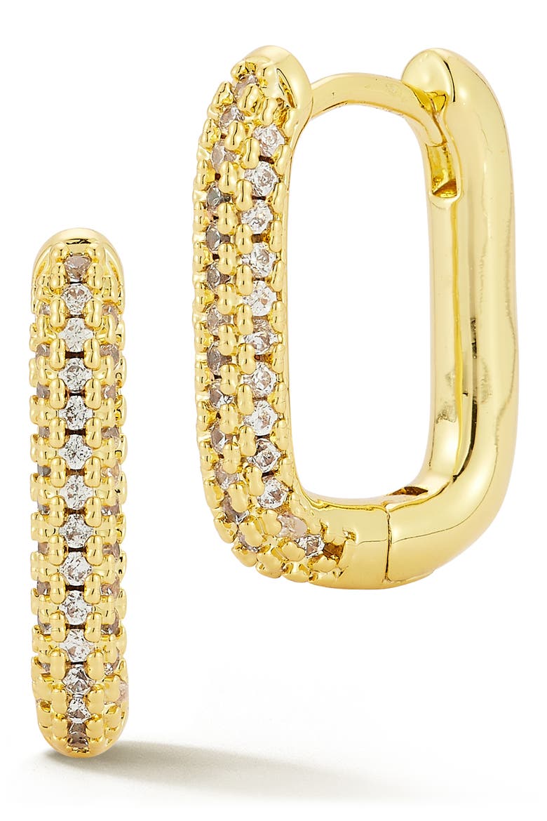 Pavé Cubic Zirconia Oval Huggie Hoop Earrings, Main, color, GOLD
