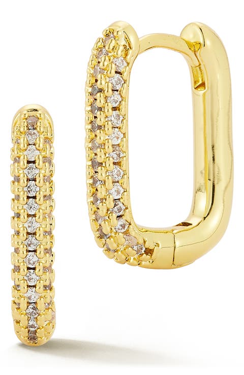Pavé Cubic Zirconia Oval Huggie Hoop Earrings