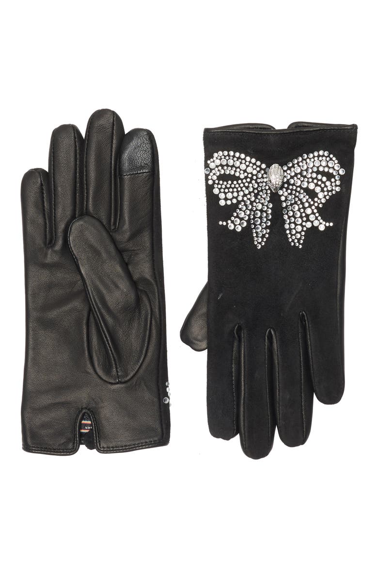 Belgravia Bow Tech Leather Gloves, Main, color, BLACK