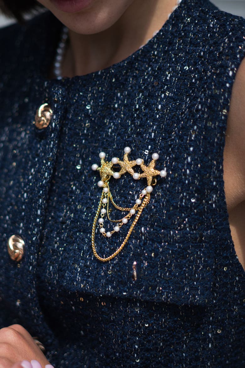 Lila Starfish Waterfall Brooch, Alternate, color, Gold