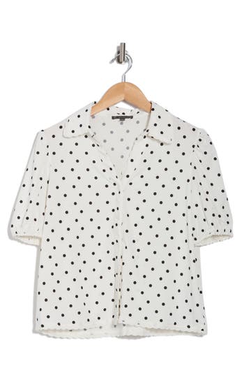 ADRIANNA PAPELL ADRIANNA PAPELL POLKA DOT PUFF SLEEVE KNIT BUTTON-UP TOP 