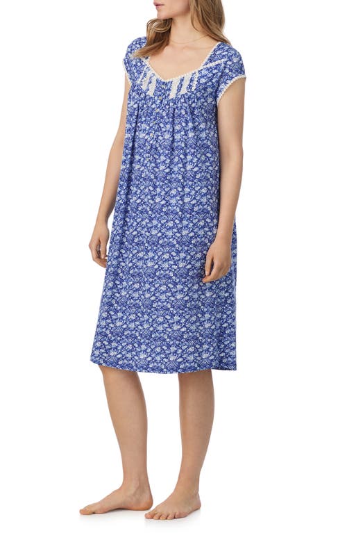 Eileen West Waltz Cap Sleeve Cotton Nightgown In Blue