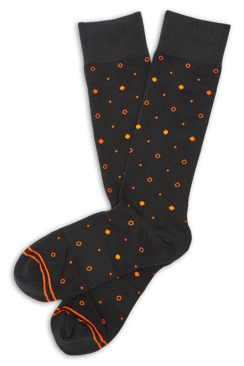 Mixed Dot Dress Socks, Main, color, ORANGE / BLACK