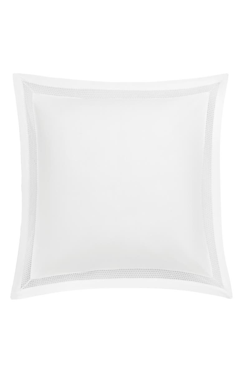 Matouk Lace Piqué Cotton Euro Sham, Main, color, Cecily White