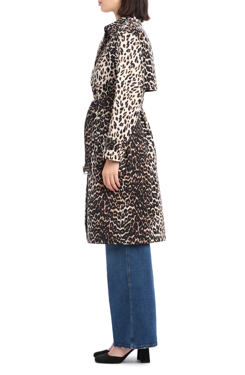 Kate Spade New York double breasted longline leopard print trench coat, Alternate, color, Downtown Leopard