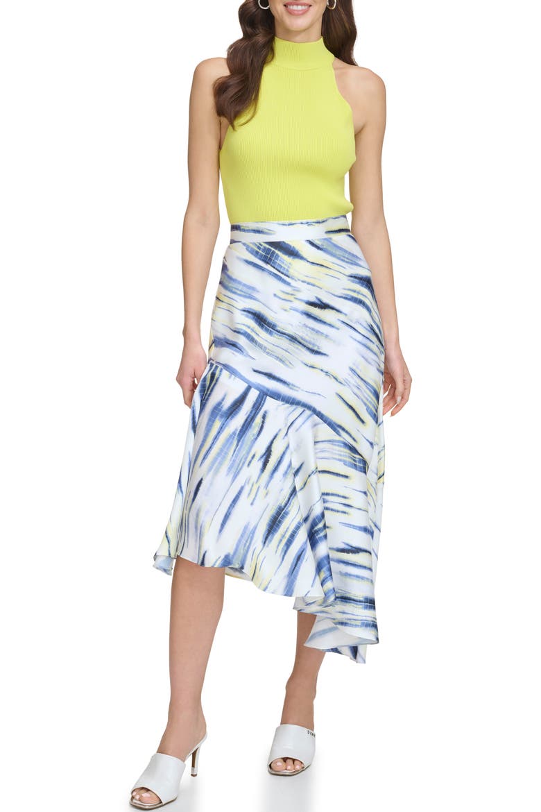 Printed Asymmetric Satin Midi Skirt, Alternate, color, WHITE/ INKY BLUE MULTI
