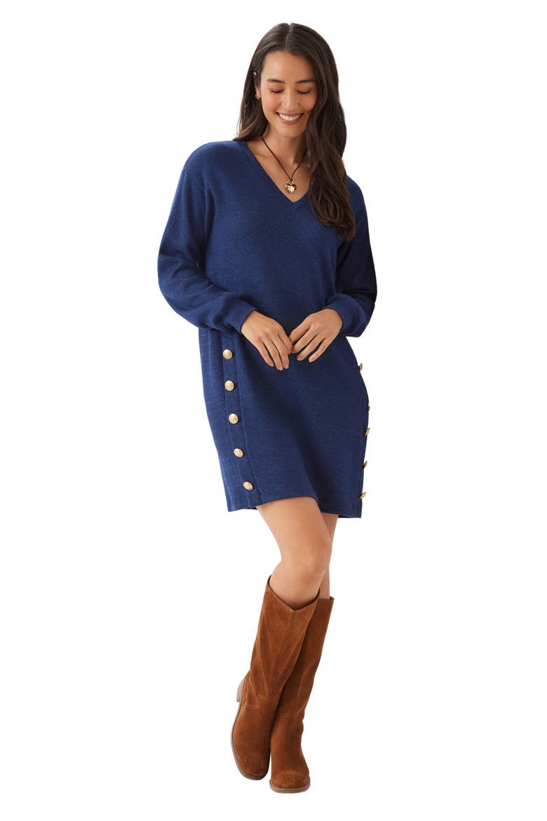 V-Neck Button Detail Minidress, Alternate, color, BLUE