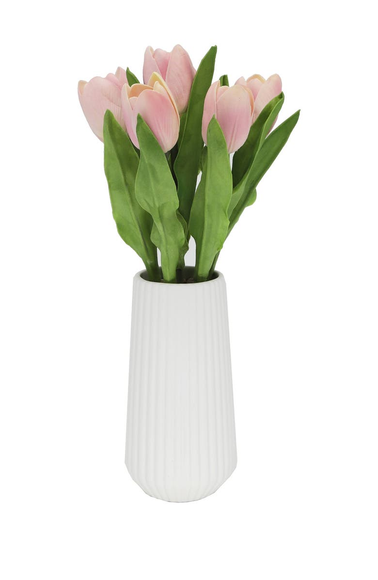 FLORA BUNDA Real-touch Tulips in 8"H Ceramic Vase, Main, color, 