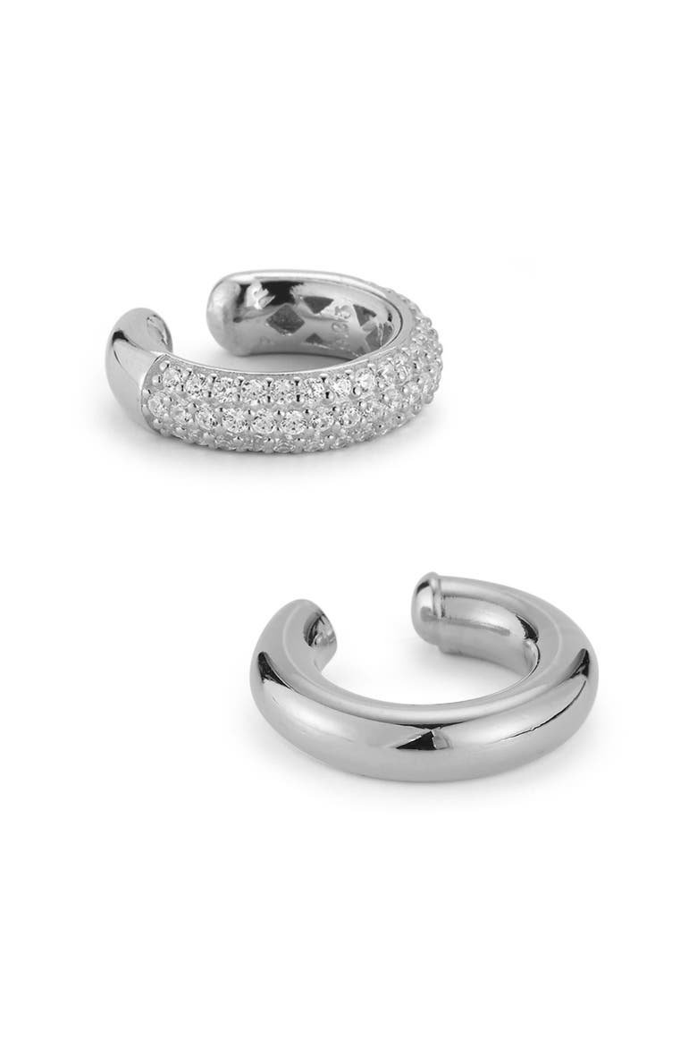 Set of 2 Cubic Zirconia Ear Cuffs, Main, color, SILVER